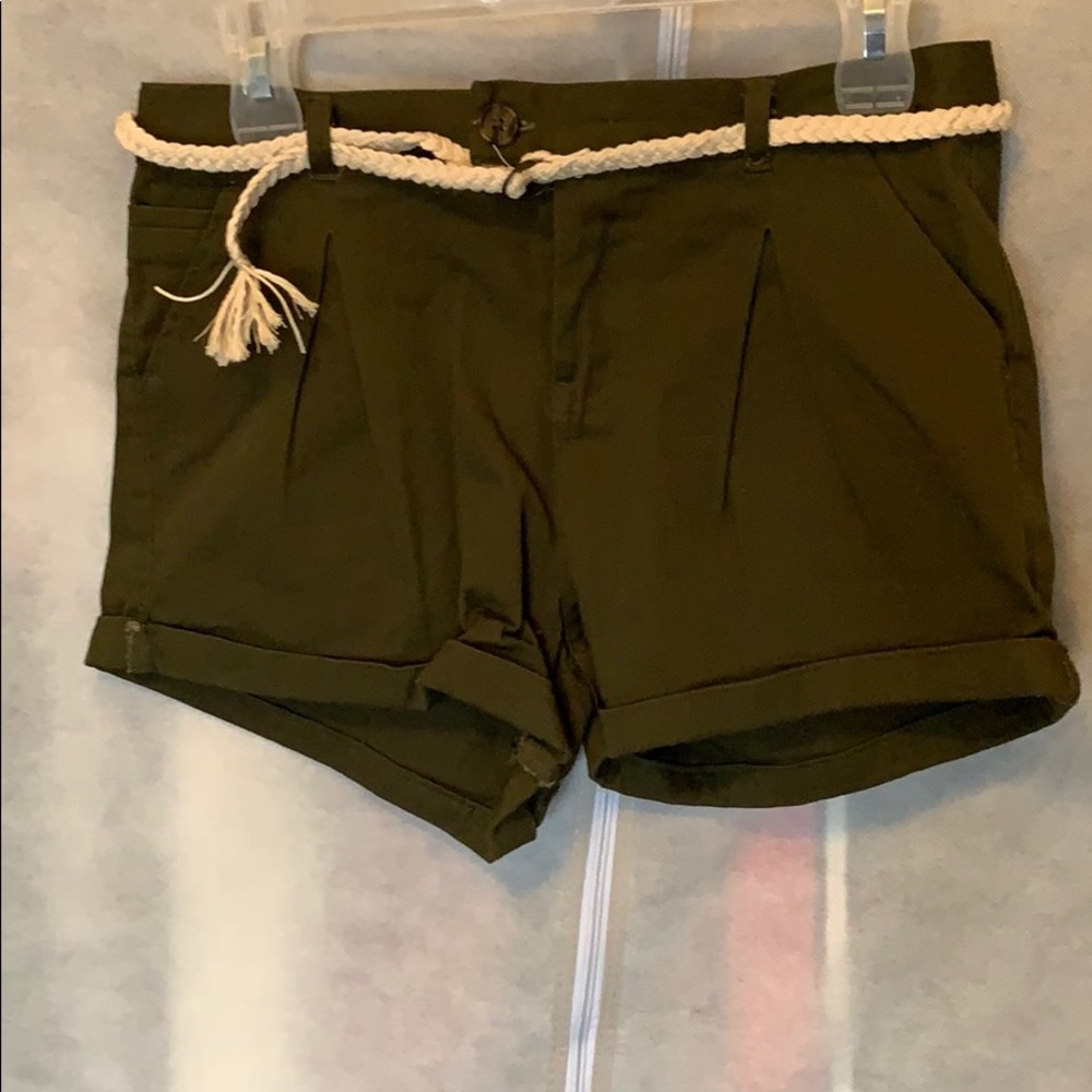 Olive green shorts.